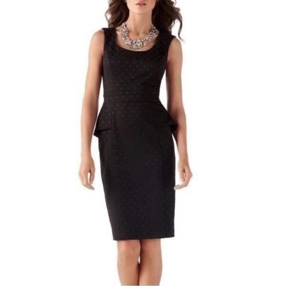 White House Black Market - Jacquard Peplum Dot Sleeveless Dress. Black. Size: 6